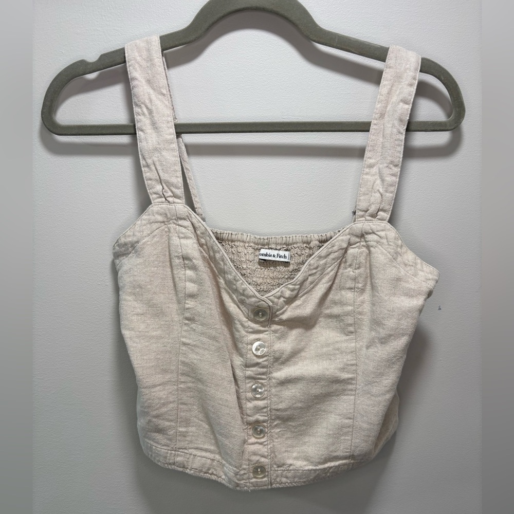 Abercrombie & Fitch Cream Button-Front Cropped Tank